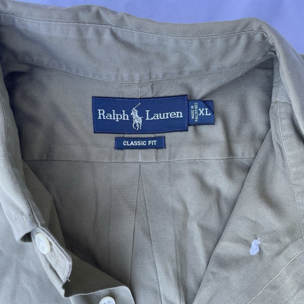 Ralph Lauren Shirt Mens XL Button Down Khaki Long Sleeve Purple Pony Classic Fit